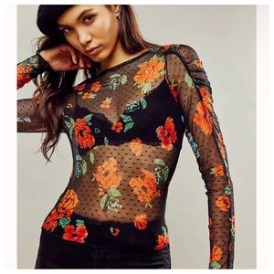 Free People Spot Light Long
Sleeve Sheer Top Black Combo Sz S 
SOLD OUT ONLINE
